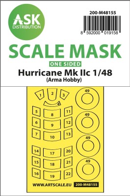 Art Scale 200-M48155 Hawker Hurricane Mk.IIc wheels and canopy frame paint mask (outside only) 1/48