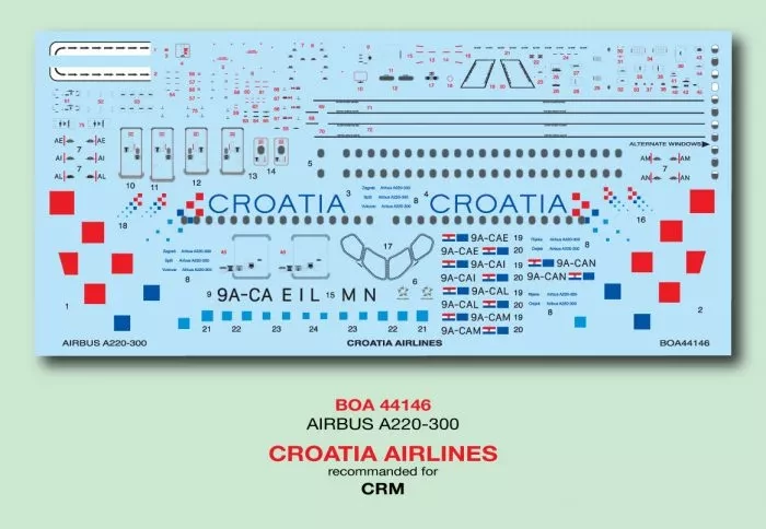 Boa Decals 44146 Decals A220-300 Croatia Airlines (CRM) 1/144