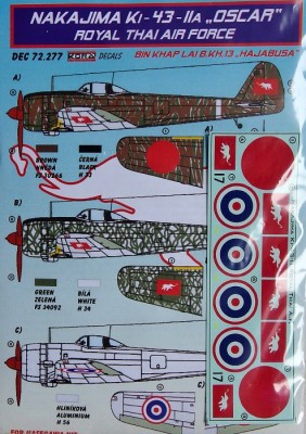 Kora Model DEC72277 Nakajima Ki-43-IIA OSCAR (Roy.Thai AF) декали декали 1/72