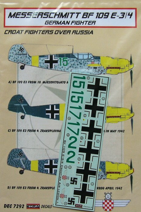 Kora Model DEC7292 Bf 109 E-3/4 (Croatian Air Legion) декали декали 1/72