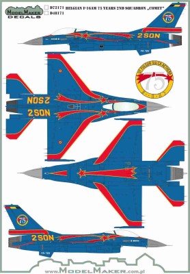 Model Maker Decals D48171 Belgian Lockheed-Martin F-16AM 75 Years 2ND Squadron "Comet" 1/48