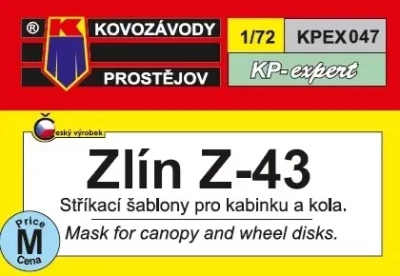 Kovozavody Prostejov EX047 Canopy mask Zl?n Z-43 1/72
