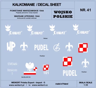 Weikert Decals 241 Warsaw Uprising 1944, Armoured&amp;Combat vehicle 1/35