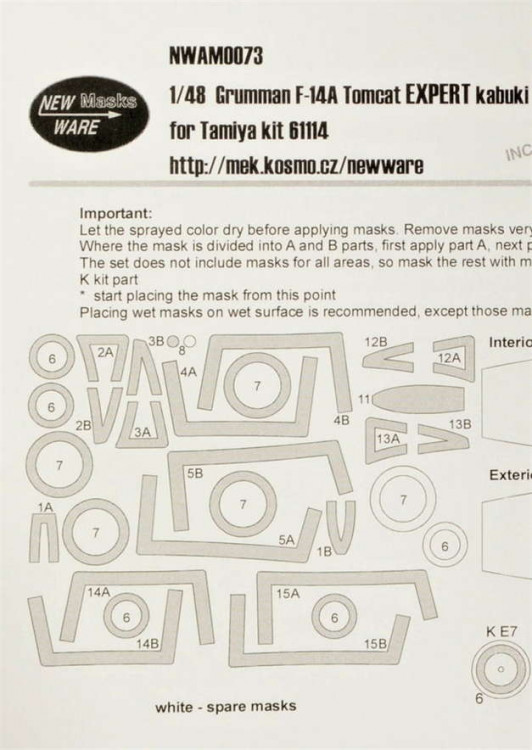 New Ware NWA-M0073 1/48 Mask Grumman F-14A Tomcat EXPERT (TAM)