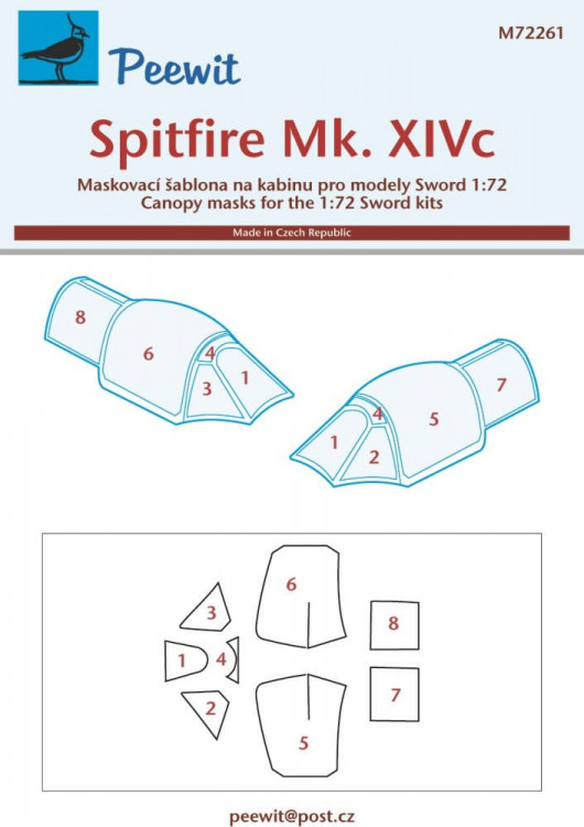 Peewit M72261 Canopy Маска Spitfire Mk.XIVc (SWORD) 1/72