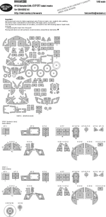 New Ware M1388 Mask HP.52 Hampden B.Mk.I EXPERT (ICM) 1/48