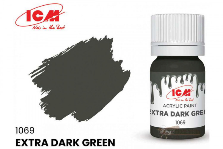 ICM C1069 Экстра темно-зеленый(Extra Dark Green), краска акрил, 12 мл