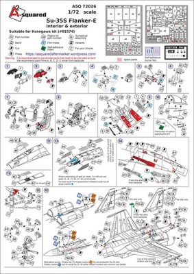 A-Squared AASQ72026 Sukhoi Su-35 Interior &amp; ExteriorPhoto-etched Detailing Set (designed to be used with Hasegawa kits) 1/72