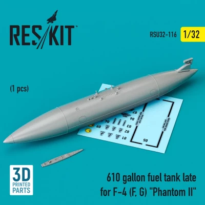 Reskit U32116 610 gallon fuel tank late for F-4 (F,G) Ph.II 1/32