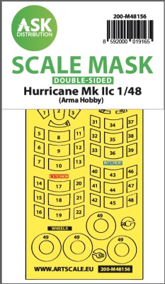 Art Scale 200-M48156 Hawker Hurricane Mk.IIc wheels and canopy frame paint mask (inside and outside) 1/48