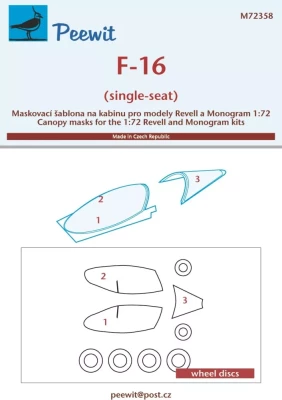 Peewit M72358 Canopy mask F-16 single-seat (MONO) 1/72