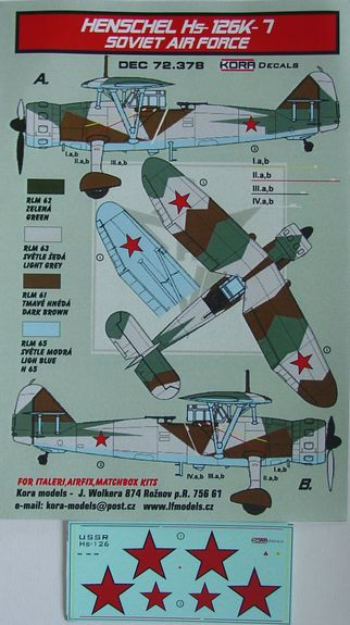 Kora Model DEC72378 Hs-126K-7 Soviet Air Force декали декали 1/72