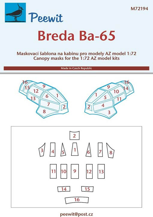 Peewit PW-M72194 1/72 Canopy mask Breda Ba-65 (AZMOD)