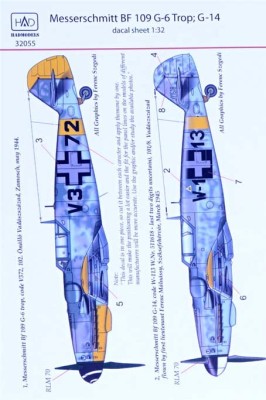 HAD 32055 Decal Messerschmitt Bf 109 G-6 trop/G-14 1/32