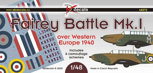 Dk Decals 48072 Fairey Battle Mk.I o.W.Europe 1940 (6x camo) 1/48