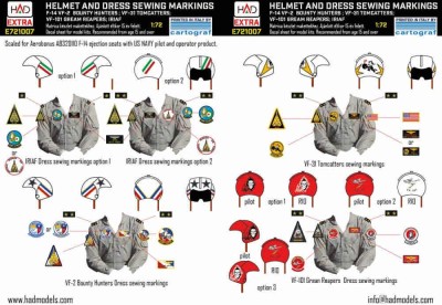 HAD E721007 F-14A/D Helmet &amp; dress sewing markings Vol.1 1/72