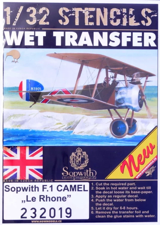 HGW 232019 STENCILS Sopwith F.1 Camel 'Le Rhone' 1/32