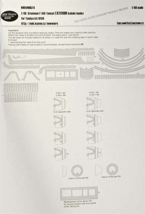 New Ware NWA-M0074 1/48 Mask Grumman F-14A Tomcat EXTERIOR (TAM)