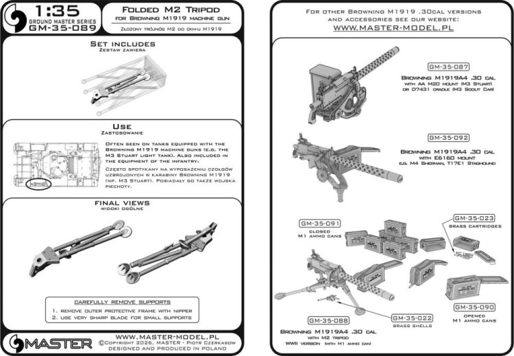 Master G35089 Folded M2 tripod for Browning M1919 .30 cal 1/35