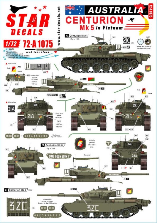 Star Decals 72-A1075 Australia in Vietnam # 1.Aussie Centurion Mk.5 1/72
