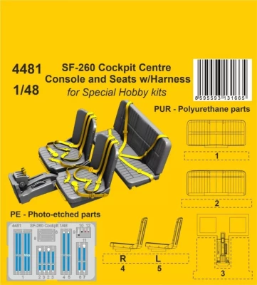 CMK 4481 SF-260 Cockpit Centre Console&amp;Seats w/Harness 1/48