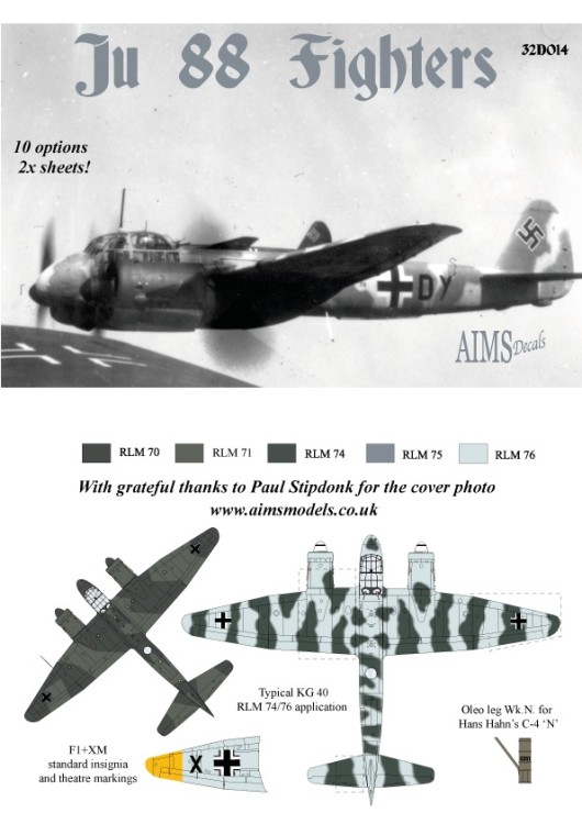 Aims AIMS32D014 Junkers Ju-88 Fighters' Junkers Ju-88G-1/Ju-88G-6/Ju-88C-4/Ju-88C- 6/ (double sheet) 1/32