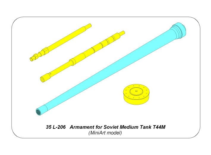 Aber 35L206 Armament for Soviet Medium Tank T44M 85mm ZiS-S-53 x 1 pc.; 7,62mm DTM machine gun x 1 pc (designed to be used with MiniArt kits) 1/35