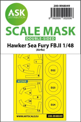 Art Scale 200-M48049 Hawker Sea Fury FB.II wheels and canopy frame paint masks (inside and outside) 1/48
