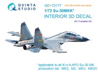 Quinta studio QD+72177 Su-30MKK (Trumpeter) 3D Декаль интерьера кабины 1/72