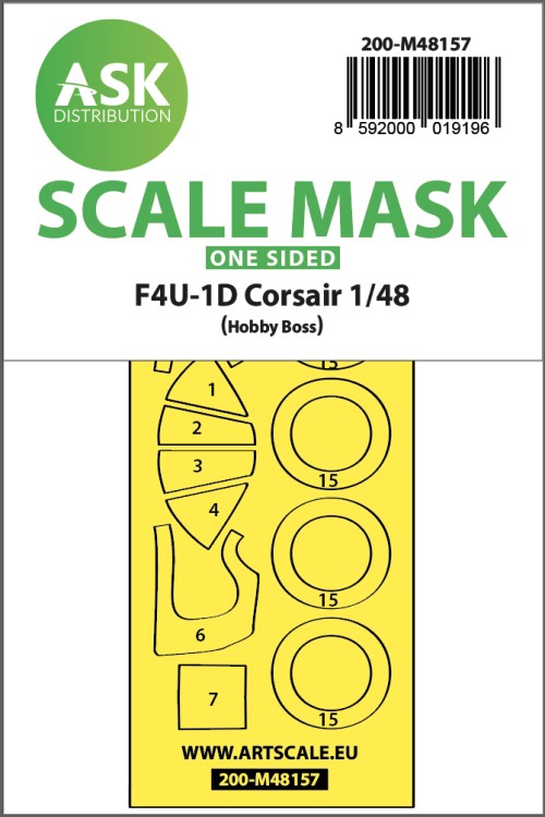 Art Scale 200-M48157 Vought F4U-1D Corsair wheels and canopy frame paint mask (outside only) 1/48