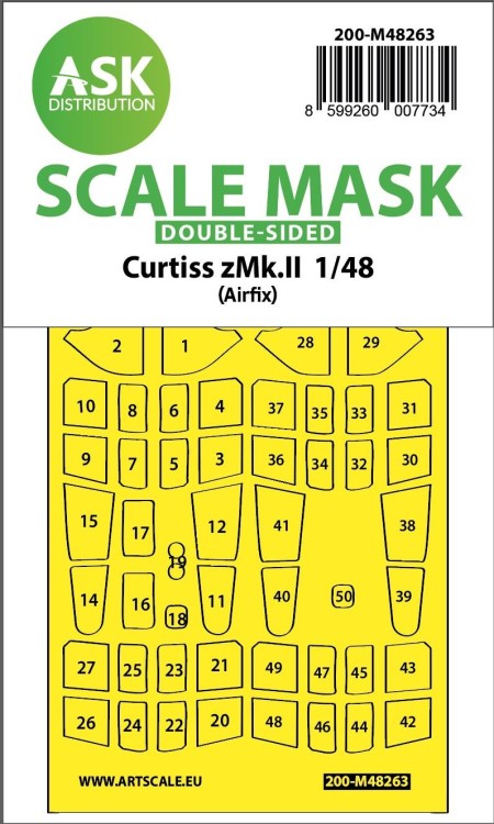 Art Scale 200-M48263 Curtiss Tomahawk Mk.II canopy frame paint mask (inside and outside) 1/48
