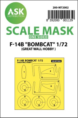 Art Scale 200-M72002 Grumman F-14B Bombcat wheels and canopy frame paint mask (outside only) 1/72
