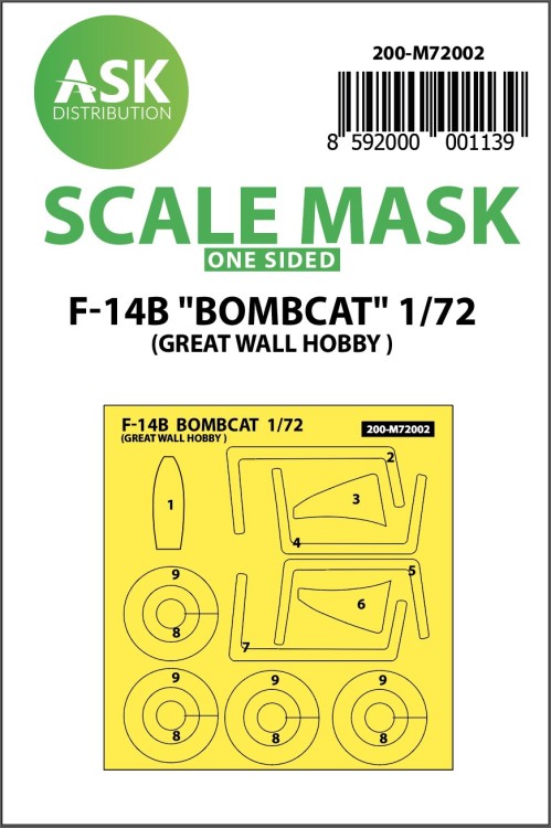 Art Scale 200-M72002 Grumman F-14B Bombcat wheels and canopy frame paint mask (outside only) 1/72