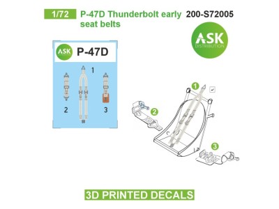 Art Scale 200-S72005 Republic P-47D Thunderbolt seat belts - 3D-printed decals 1/72