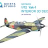 Quinta Studio QD72203 Як-1 (Zvezda) 3D Декаль интерьера кабины 1/72