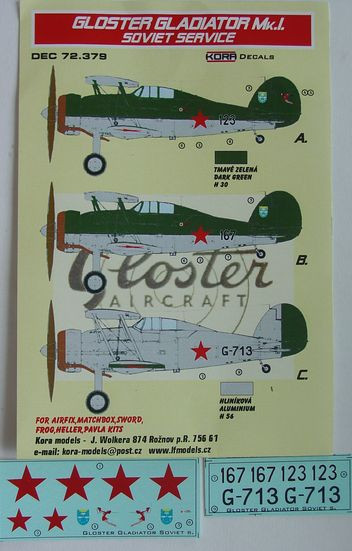 Kora Model DEC72379 Gloster Gladiator Mk.I Soviet Service декали декали 1/72