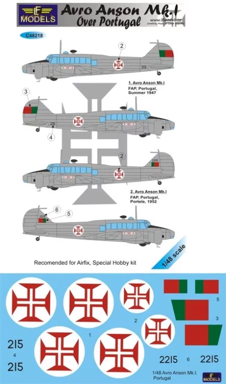 Lf Model C48218 Decals Avro Anson Mk.I over Portugal 1/48