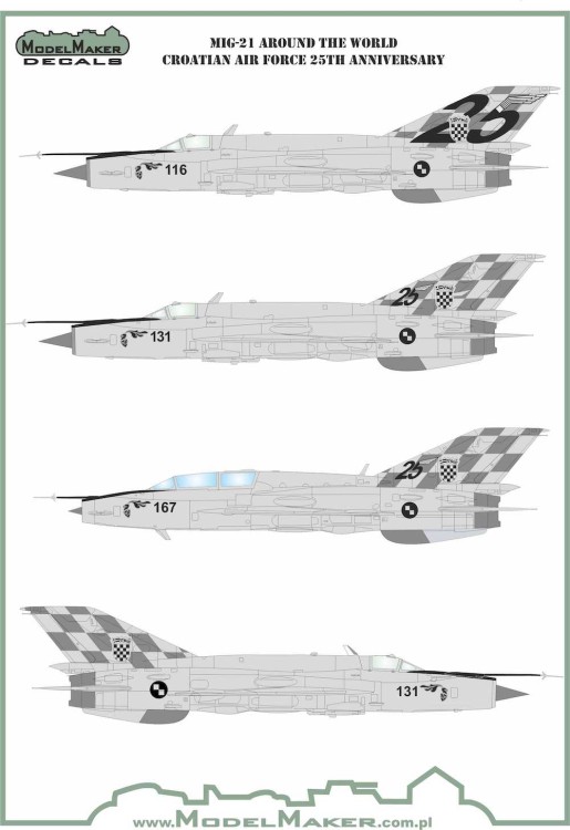 Model Maker Decals D72098 Mikoyan MiG-21bis/MiG-21UM Around the World Croatian Air Force 25 anniversary 1/72