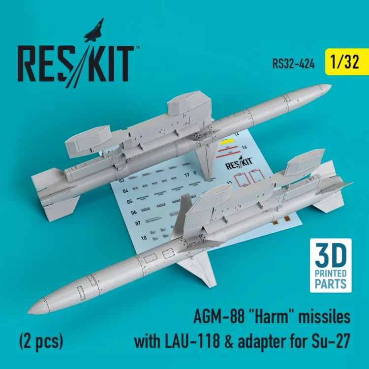 Reskit RS32-424 AGM-88 'Harm' missiles w/LAU-118 & adapter 1/32