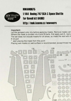 New Ware NWA-M0075 1/144 Mask Boeing 747 SCA &amp; Space Shuttle (REV)