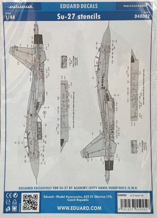 Eduard D48082 Su-27 stencils (ACAD/HOBBYB/GWH) 1/48