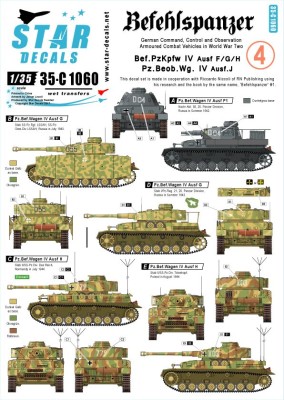 Star Decals 35-C1060 Befehlspanzer # 4. Bef.Pz.Kpfw.IV Ausf.F, Ausf.G, Ausf.H, Pz.Beob.Wg. IV Ausf.J 1/35