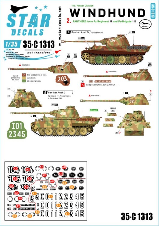 Star Decals 35-C1313 Windhund # 2. Panthers from Pz-Regiment 16 and Pz-Brigade 111 1/35