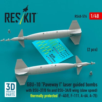 Reskit 48576 GBU-10 Paveway I w/ BSU-37B fin&amp;BSU-3AB TP 1/48