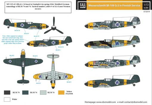 SBS model D72014 Декаль Bf-109G-2 in Finnish service 1/72