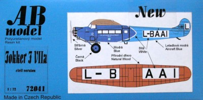 AB MODEL ABMOD72041 1/72 Fokker F VIIa (civil version)