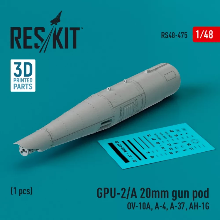 Reskit 48475 GPU-2/A 20mm gun pod (OV-10A, A-4, A-37) 1/48