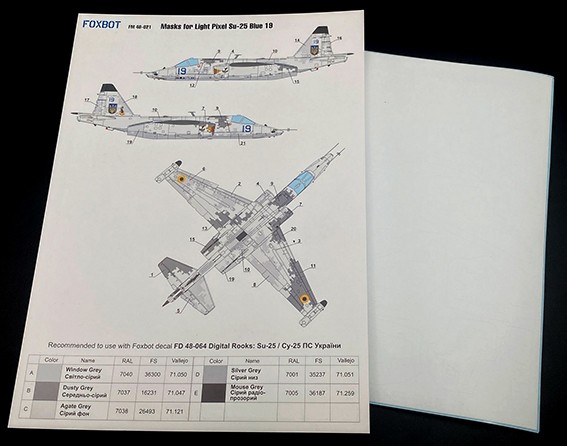 Foxbot Decals FM48021 Masks for Sukhoi Su-25 'Blue 19', Ukranian Air Forces, Light Pixel camouflage OEZ, KP, Revell kits 1/48