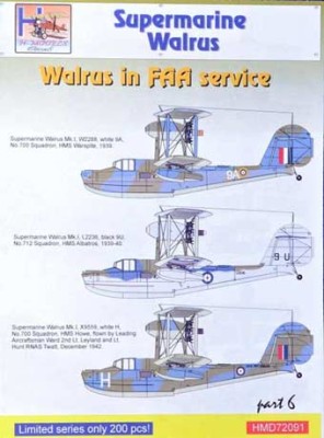 HM Decals HMD-72091 1/72 Decals Superm. Walrus Mk.I FAA Service Pt.6