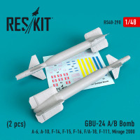 Reskit RS48-0290 GBU-24 (A-B) Bomb (2 pcs))(A-6, A-10, F-14, F-15, F-16, F/A-18, F-111, Mirage 2000) Kitty Hawk, Italeri, Hobby Boss, Tamiya. Hasegawa, Meng, Academy, Revell, Kinetic 1/48